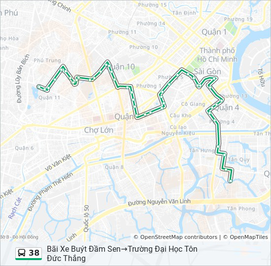 Lộ trình xe buýt 38 KDC Tân Quy đi Đầm Sen [Hồ Chí Minh]