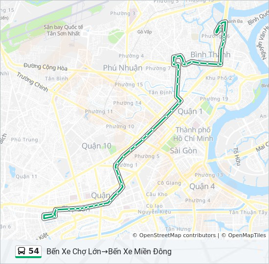Lộ trình xe buýt 54 Bến xe Miền Đông đi Bến xe Chợ Lớn [Hồ Chí Minh]