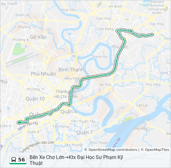 Lộ trình xe buýt 56 Bến xe Chợ Lớn đi Đại học Giao thông Vận tải [Hồ Chí Minh]