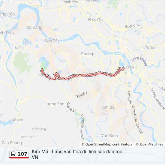 Lộ trình xe buýt 107 Kim Mã đi Làng văn hóa du lịch các dân tộc VN [Hà Nội]